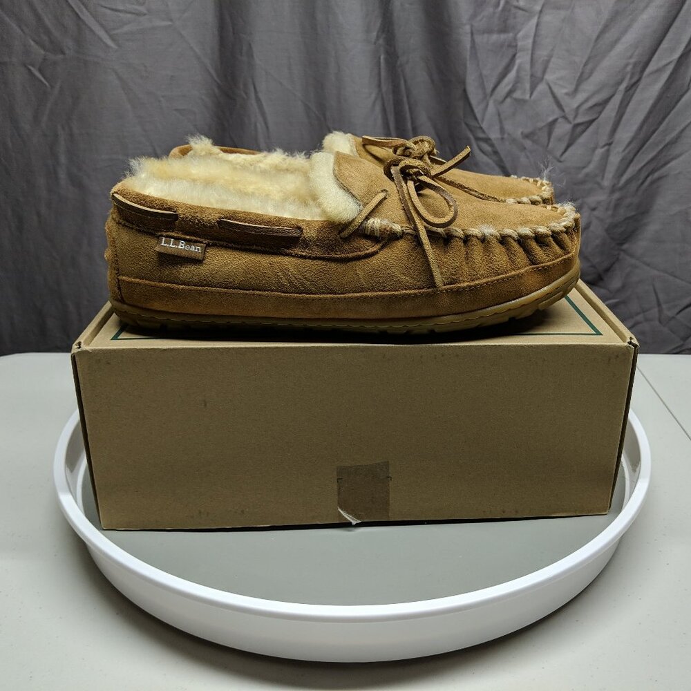 L.L.Bean L.L. Bean Women's Wicked Good Camp Moccasins Tan Suede Shearling Lined